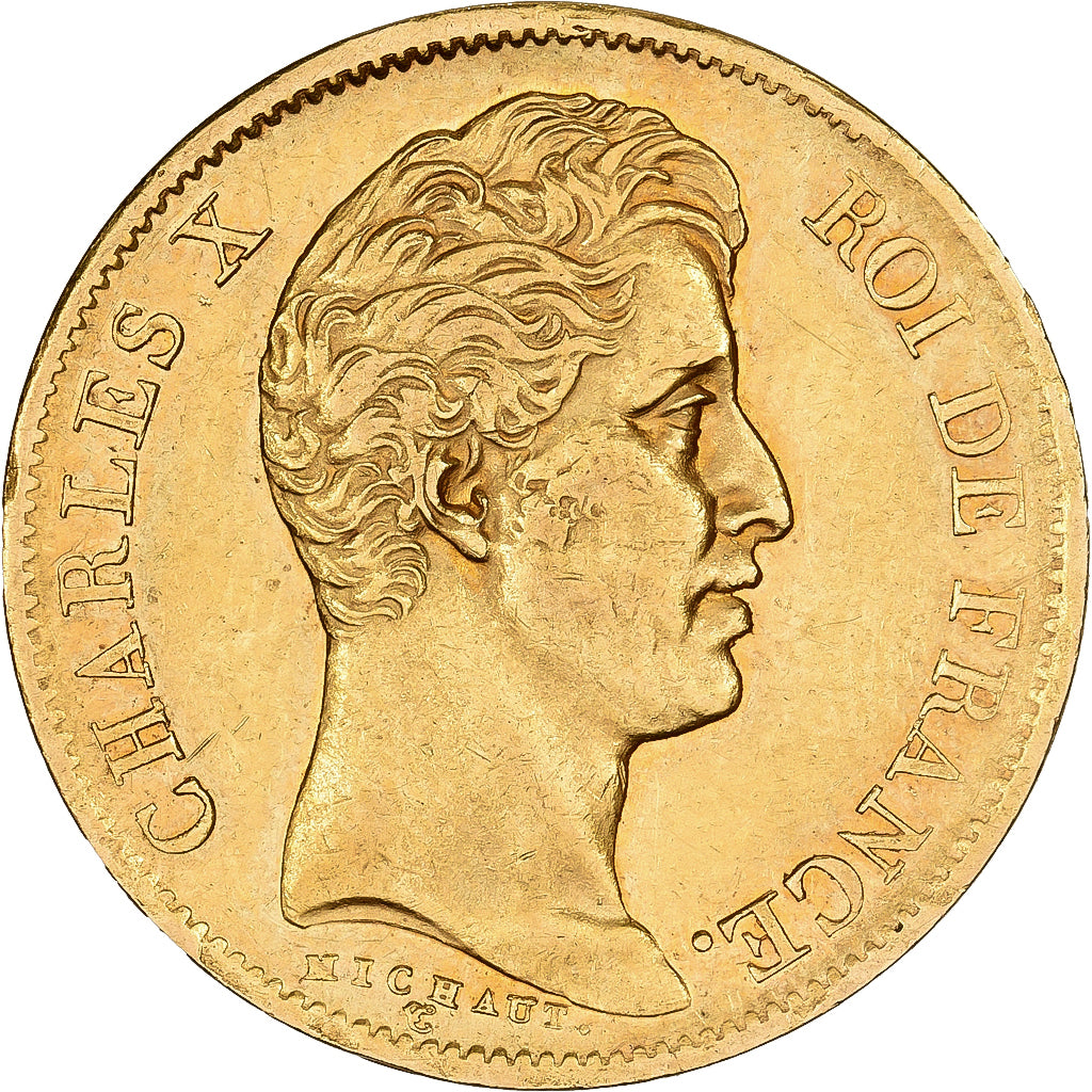 Francja, 40 Francs, Charles X, 1830, Paris, Złoto, AU(50-53), KM:721.1