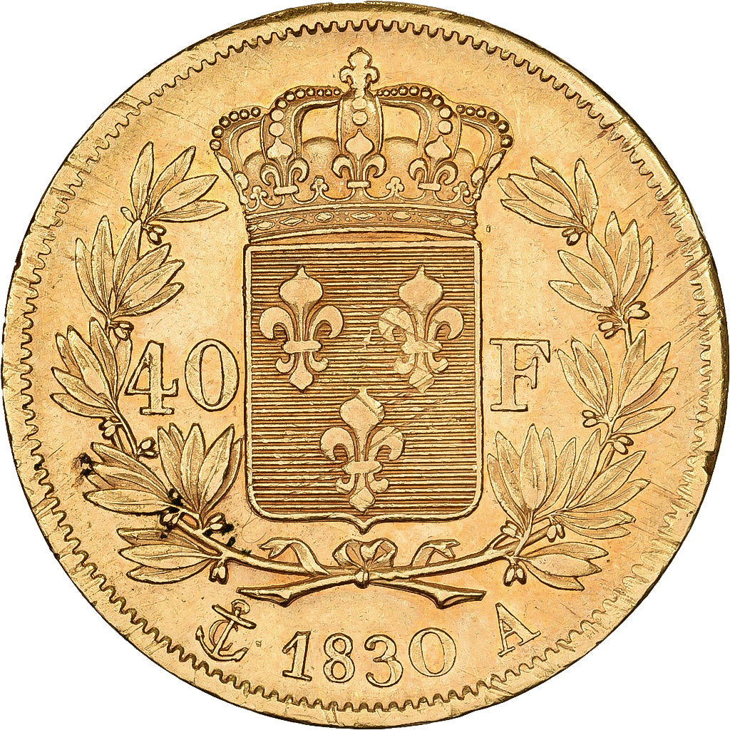 Francja, 40 Francs, Charles X, 1830, Paris, Złoto, AU(50-53), KM:721.1