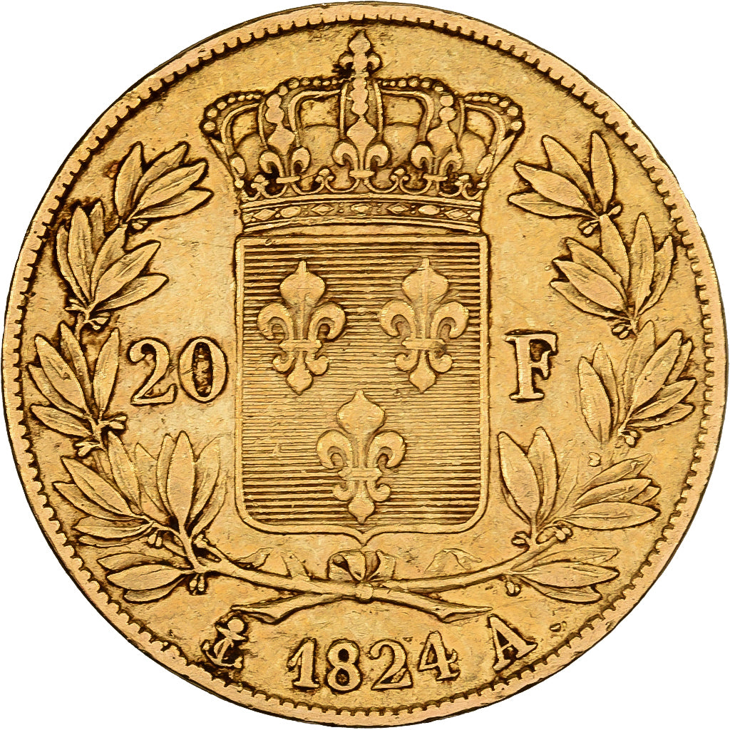 France, Louis XVIII, 20 Francs, Louis XVIII, 1824, Paris, Or, TTB, KM:712.1