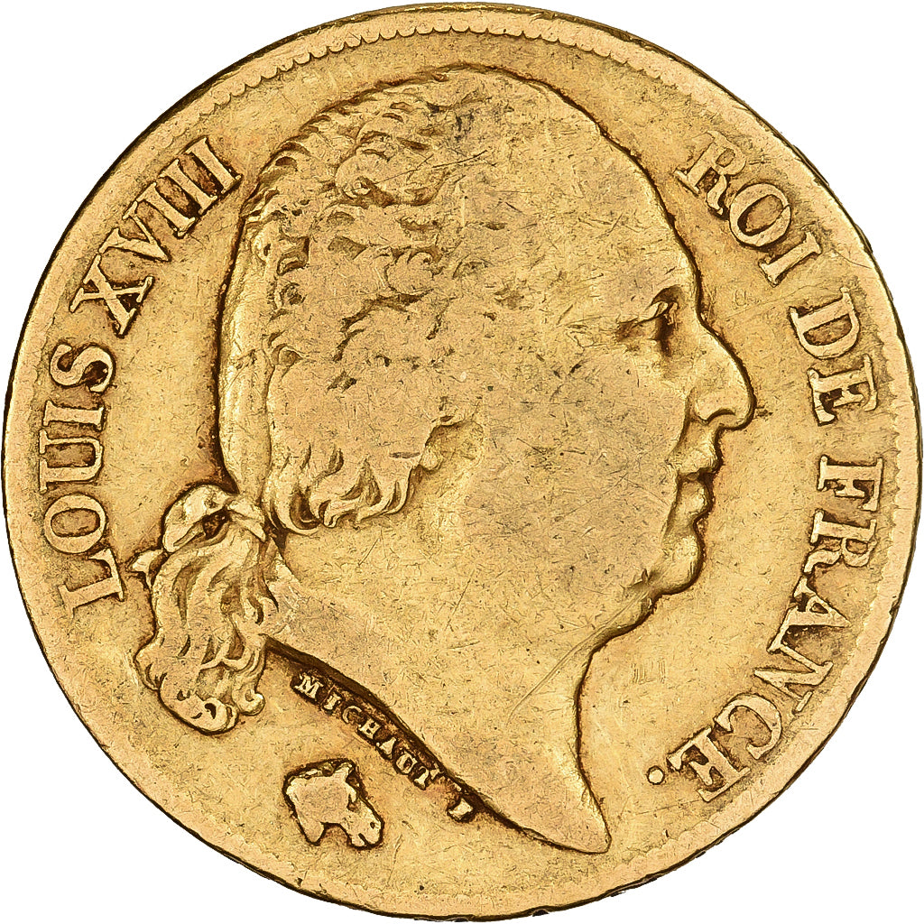 France, Louis XVIII, 20 Francs, Louis XVIII, 1819, Paris, Gold, VF(30-35)