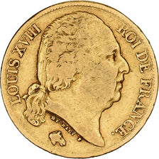 França, Louis XVIII, 20 Francs, Louis XVIII, 1819, Paris, Dourado, VF(30-35)