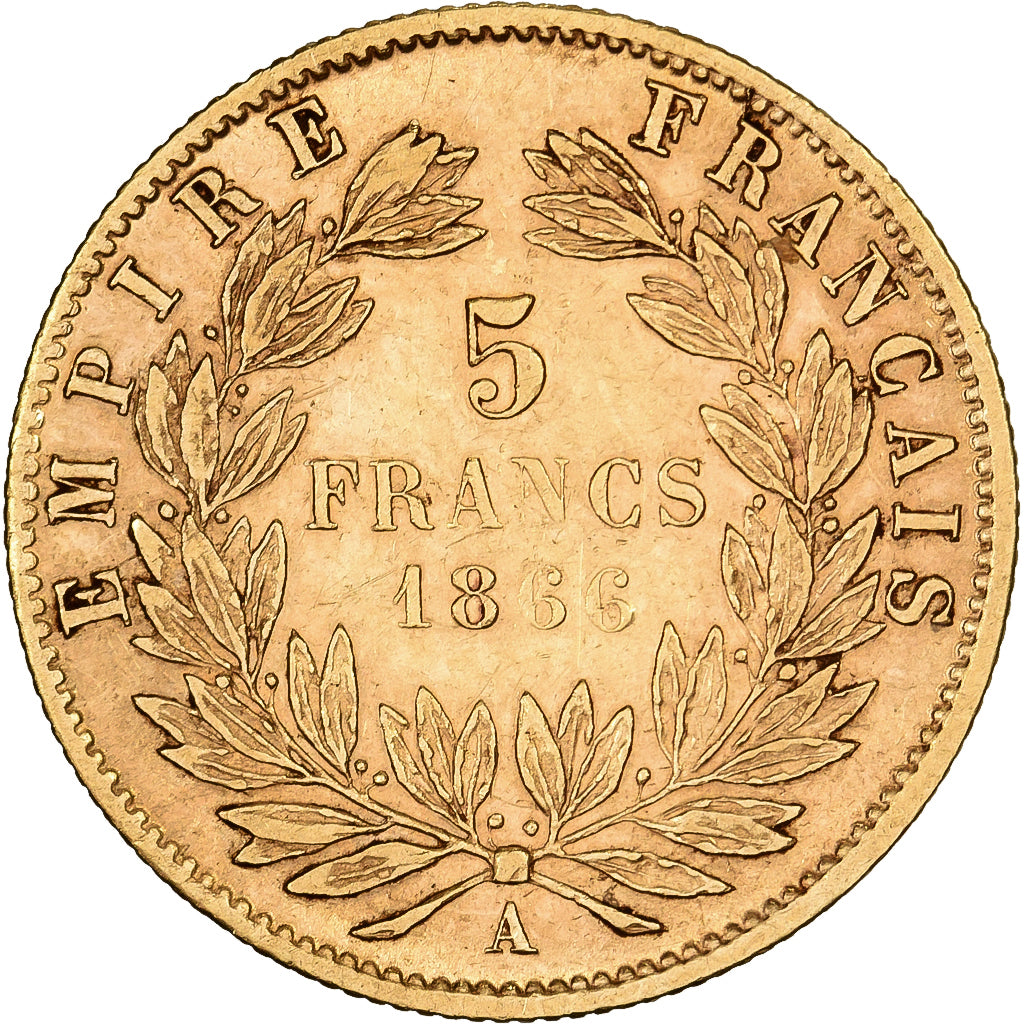 Frankreich, Napoleon III, 5 Francs, Napoléon III, 1866, Paris, Gold, SS