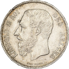 Belgia, Leopold II, 5 Francs, 5 Frank, 1872, Brussels, Srebro, AU(50-53), KM:24