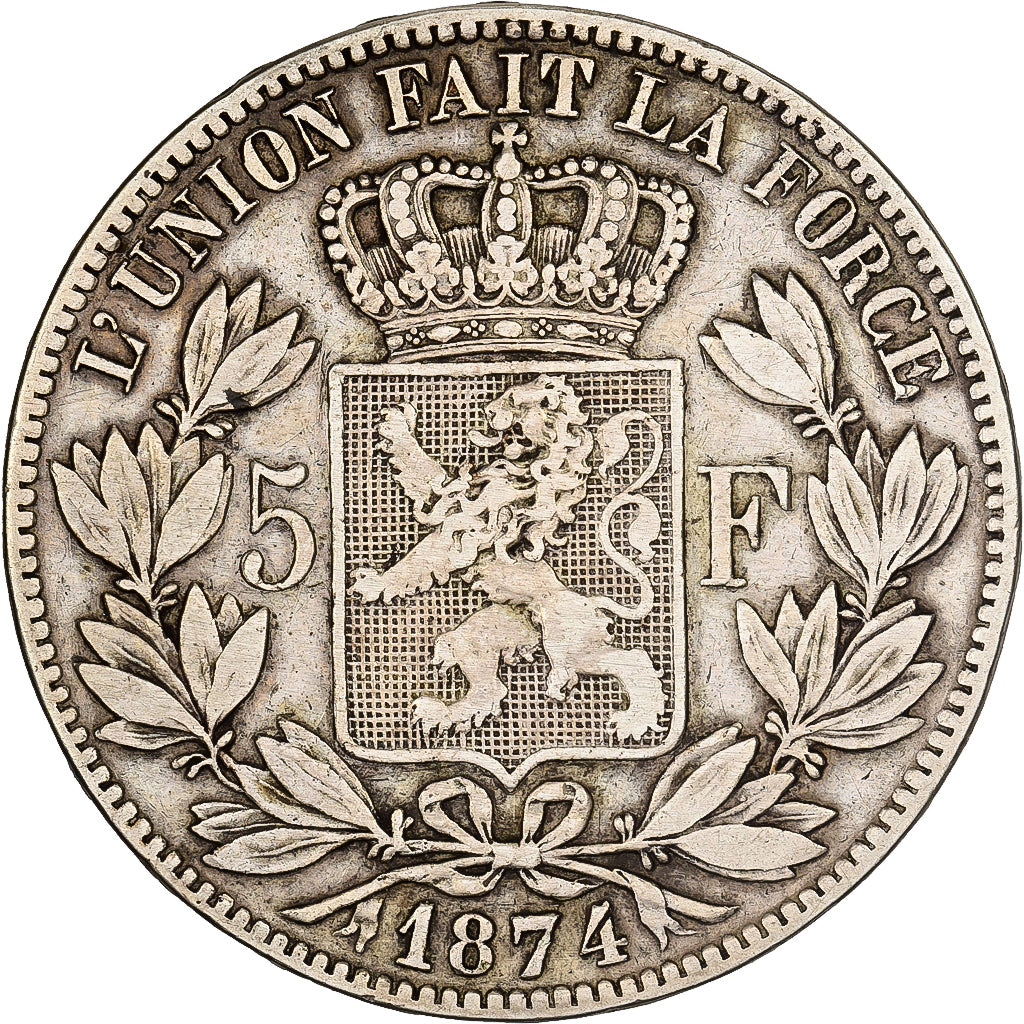 Belgio, Leopold II, 5 Francs, 5 Frank, 1874, Brussels, Argento, MB+, KM:24