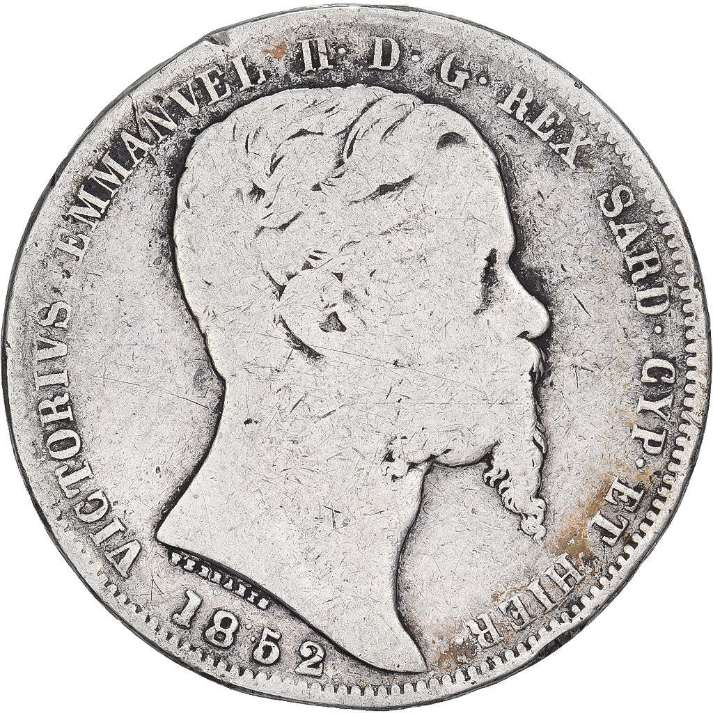 Italië, SARDINIA, Vittorio Emanuele II, 5 Lire, 1852, Genoa, Zilver, FR