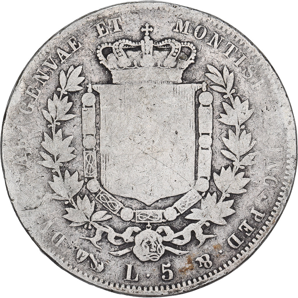 Italië, SARDINIA, Vittorio Emanuele II, 5 Lire, 1852, Genoa, Zilver, FR