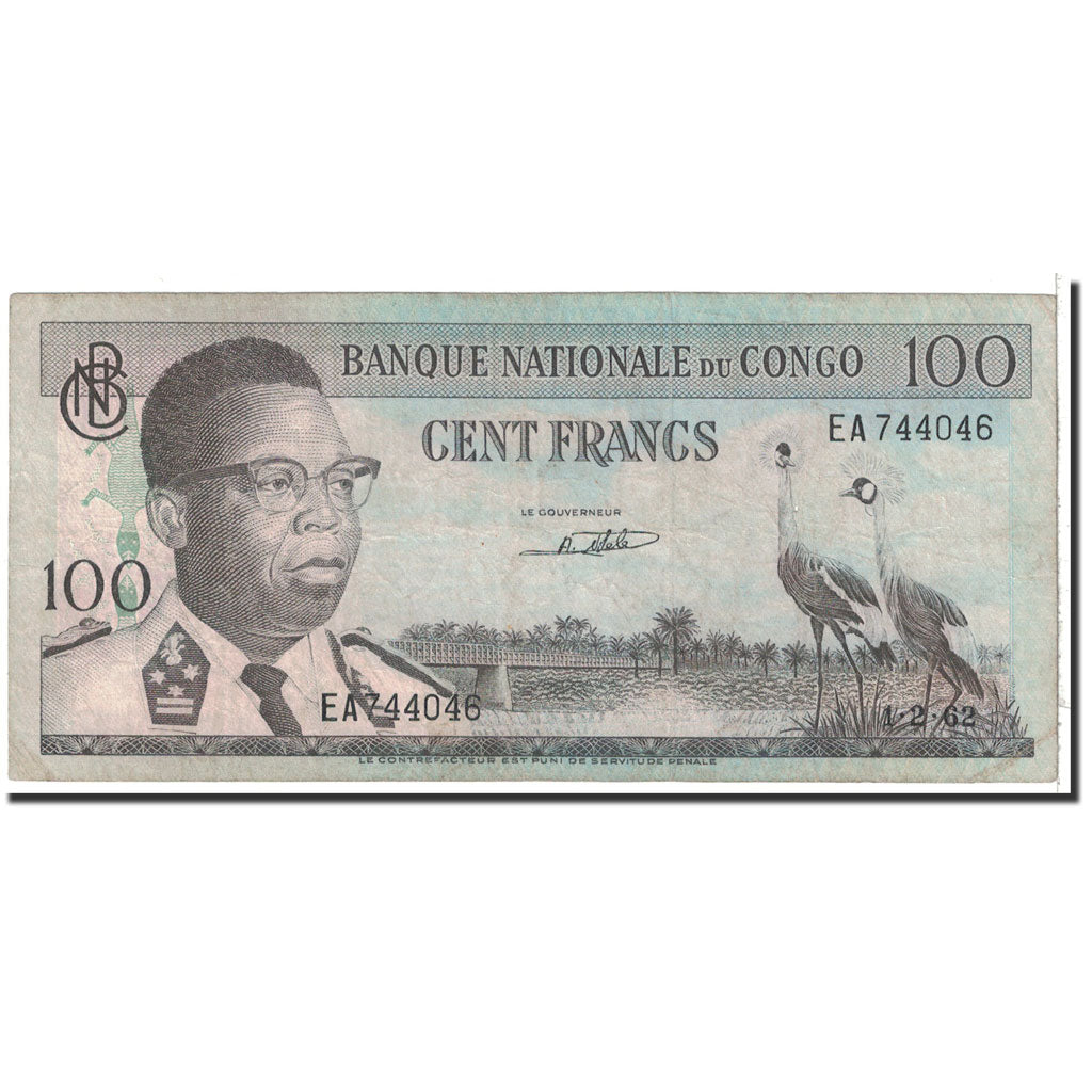 Banknote, Congo Democratic Republic, 100 Francs, 1962, 1962-02-01, KM:6a