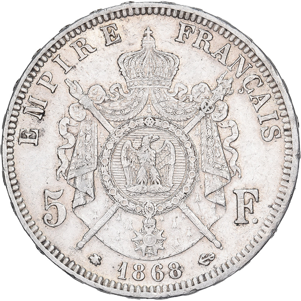 France, Napoléon III, 5 Francs, Napoléon III, 1868, Paris, Argent, TTB