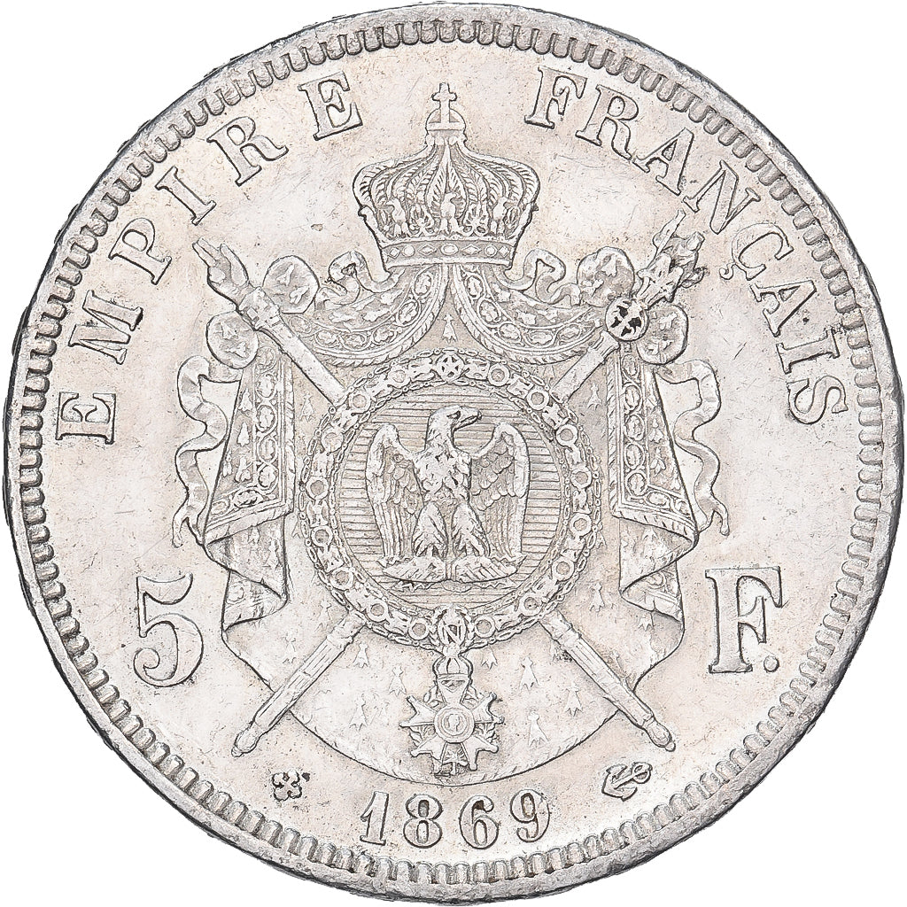França, 5 Francs, Napoléon III, 1869, Strasbourg, Prata, EF(40-45), KM:799.2