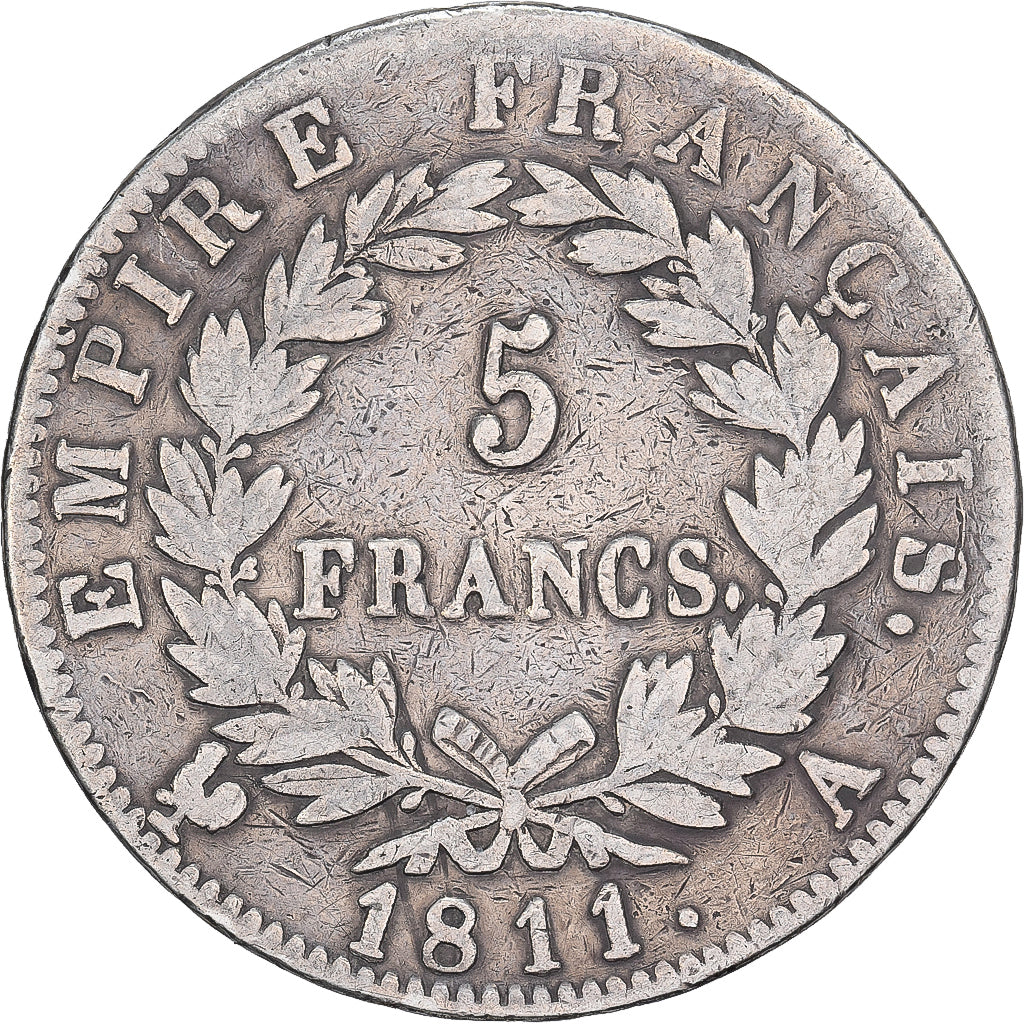 France, 5 Francs, Napoléon I, 1811, Paris, Argent, TB+, KM:694.1
