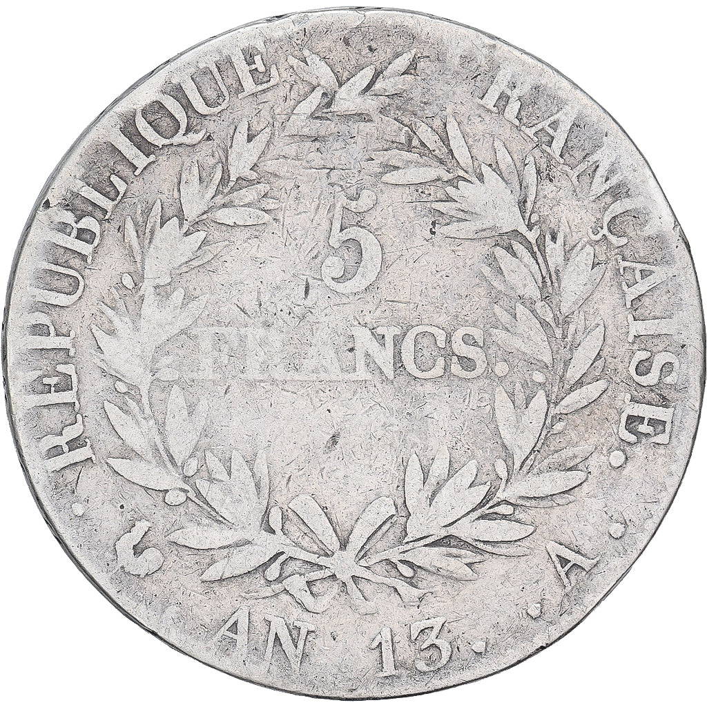 France, 5 Francs, Napoléon I, AN 13, Paris, Argent, TB+, KM:662.1
