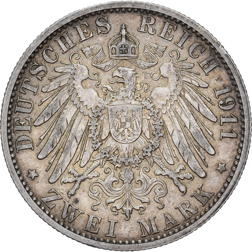 German Empire, PRUSSIA, Wilhelm II, 2 Mark, 1911, Berlin, Silver, EF(40-45)