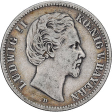 GERMANIA - IMPERO, BAVARIA, Ludwig II, 2 Mark, 1876, Munich, Argento, MB, KM:903