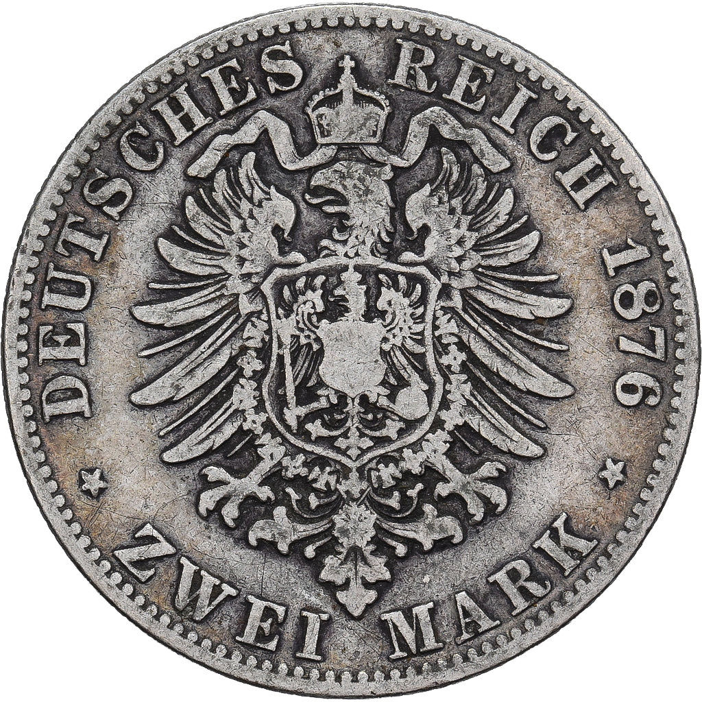 GERMANIA - IMPERO, BAVARIA, Ludwig II, 2 Mark, 1876, Munich, Argento, MB, KM:903