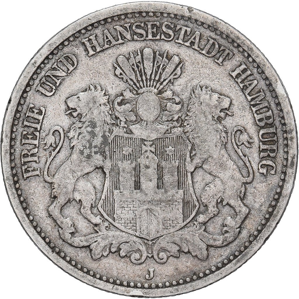 GERMANIA - IMPERO, HAMBURG, 2 Mark, 1876, Hamburg, Argento, MB+, KM:604