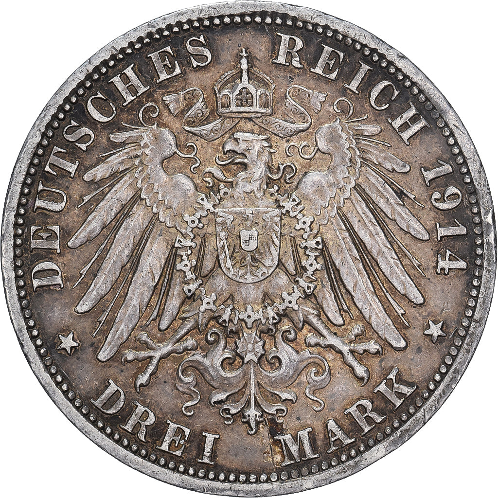 German Empire, ANHALT-DESSAU, Friedrich II, 3 Mark, 1914, Berlin, Silver