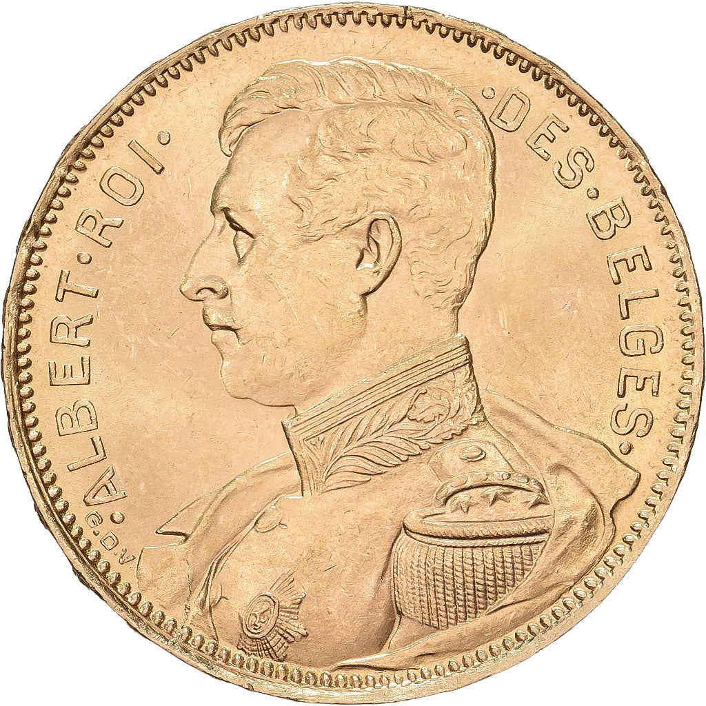 Belgia, 20 Francs, 20 Frank, 1914, Brussels, Złoto, AU(55-58), KM:78
