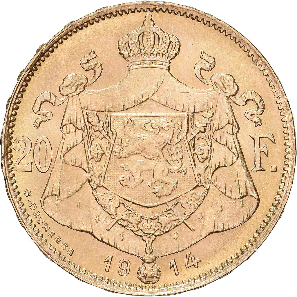 Belgien, 20 Francs, 20 Frank, 1914, Brussels, Gold, VZ, KM:78
