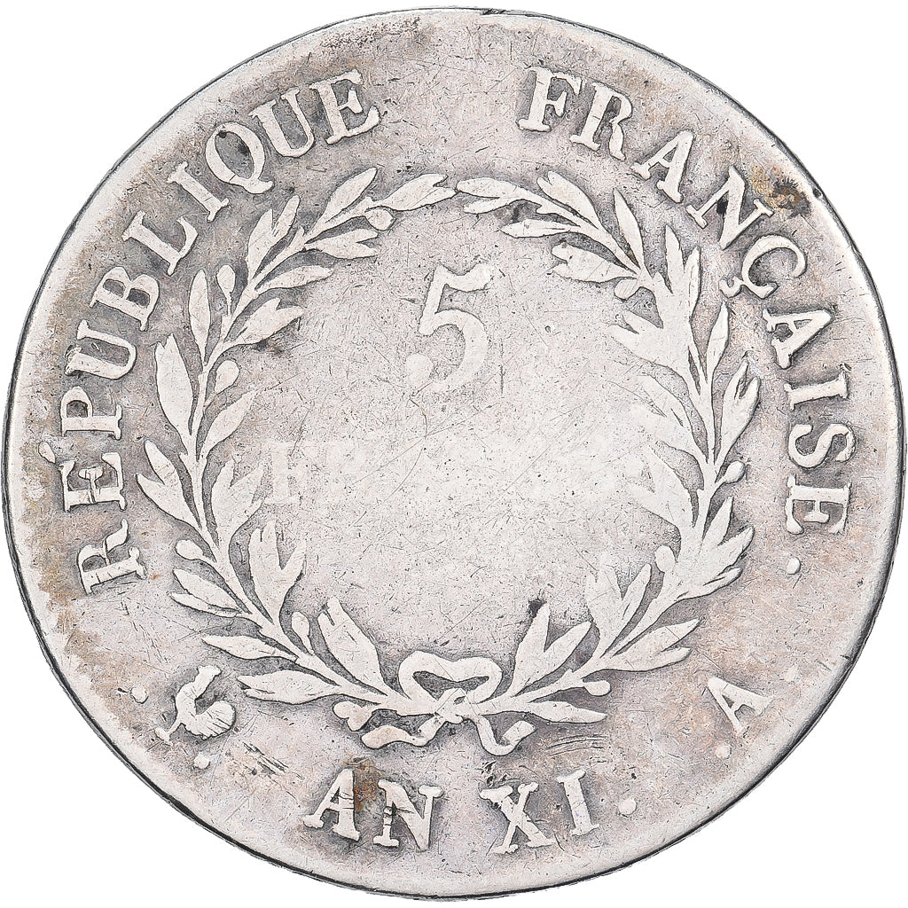 Frankreich, 5 Francs, An XI, Paris, Silber, S, KM:650.1
