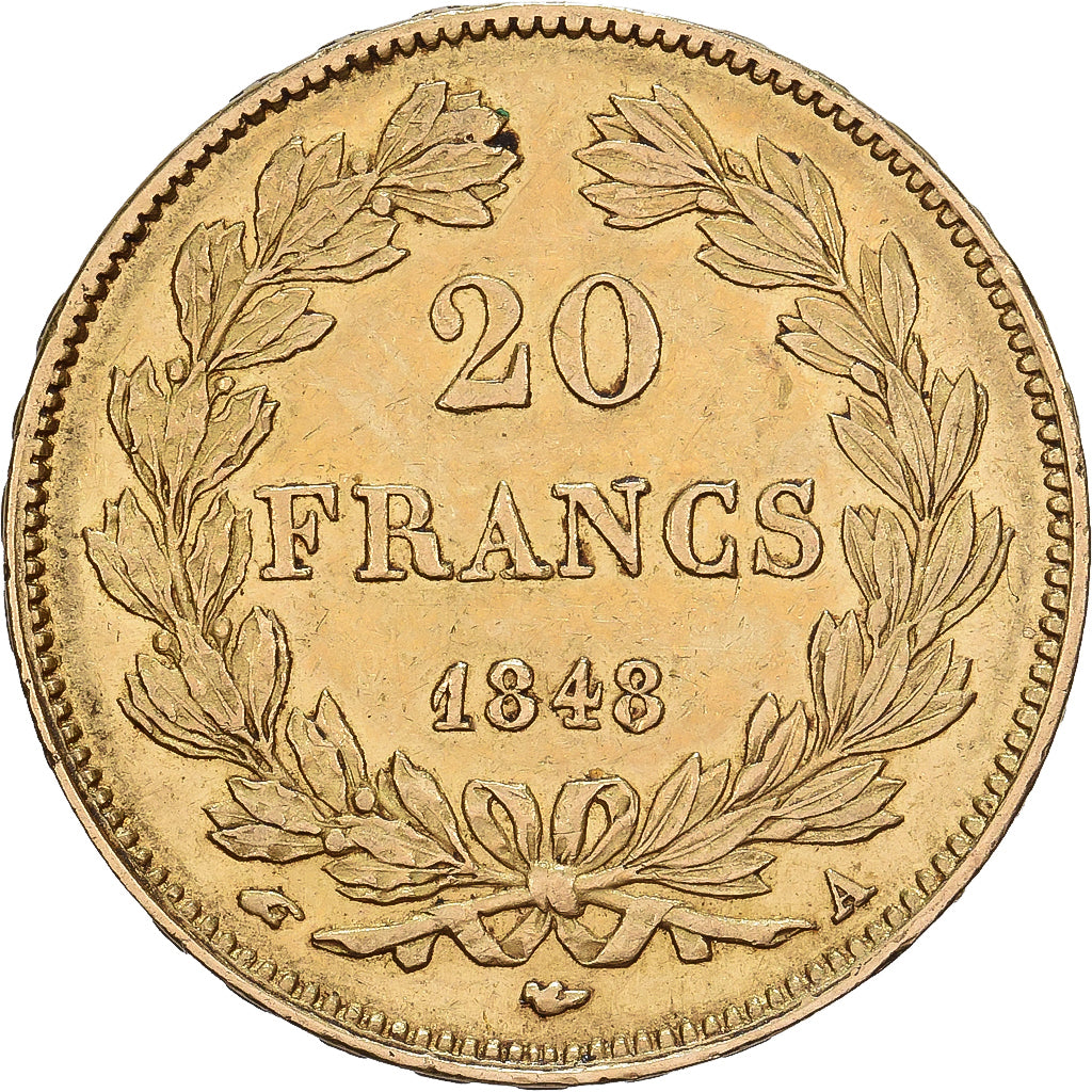 France, 20 Francs, Louis-Philippe, 1848, Paris, Gold, AU(50-53), KM:750.1
