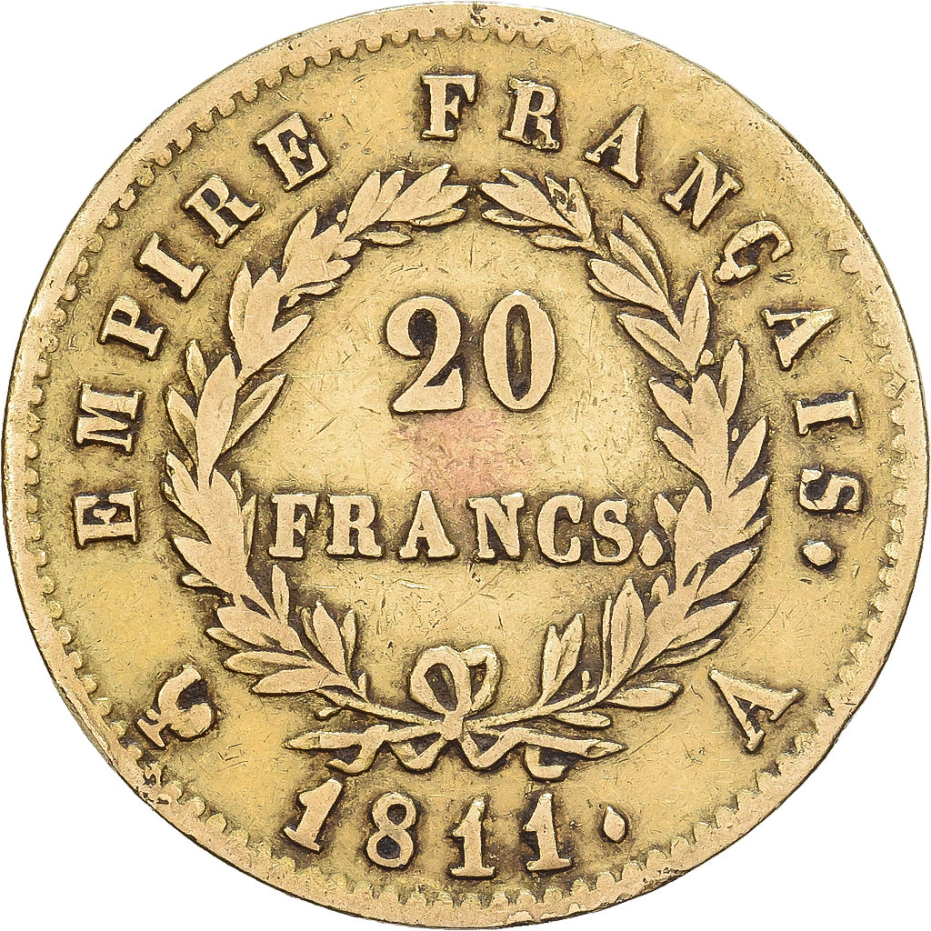 Francia, 20 Francs, Napoléon I, 1811, Paris, Oro, MBC, KM:695.1