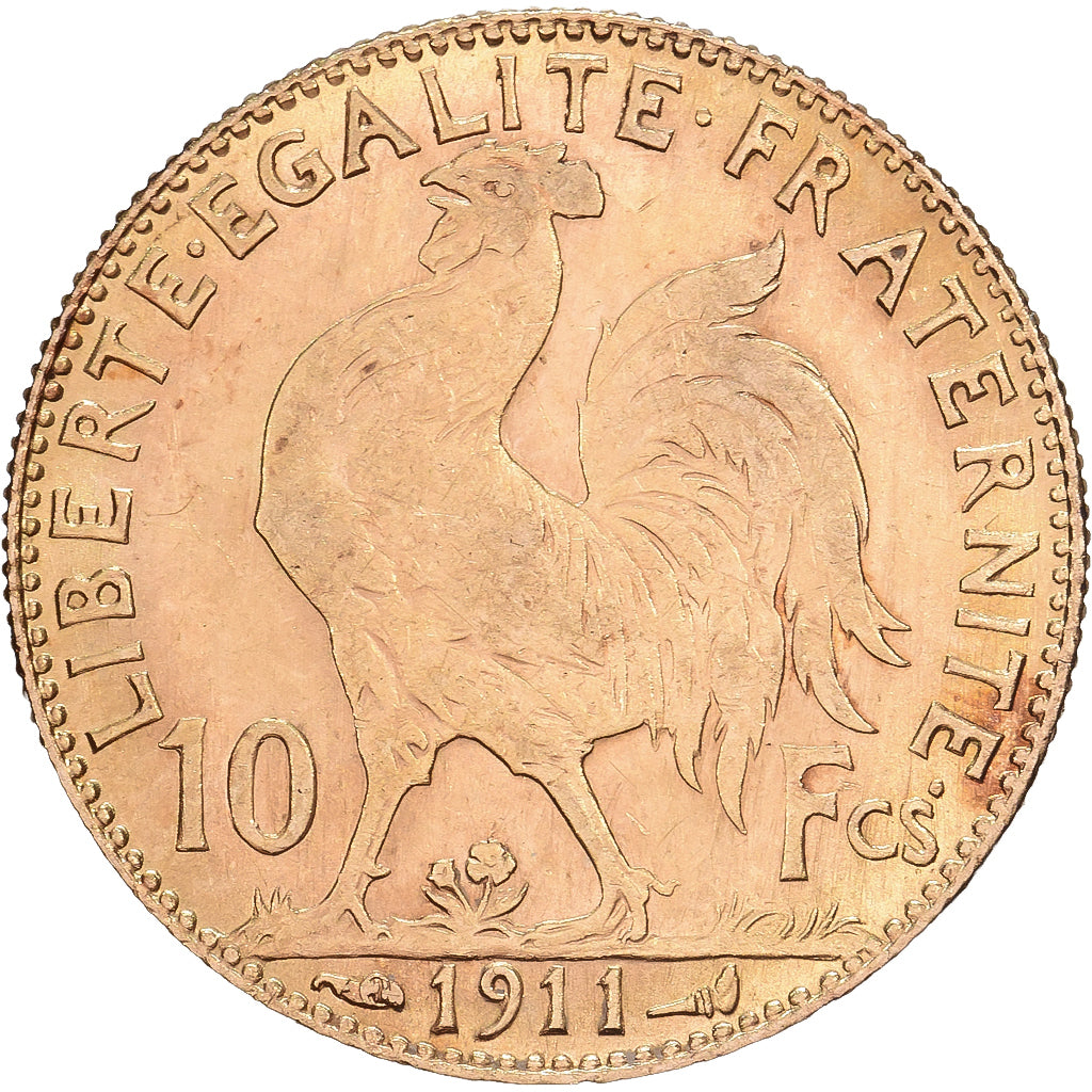 France, 10 Francs, Marianne, 1911, Paris, Gold, EF(40-45), KM:846
