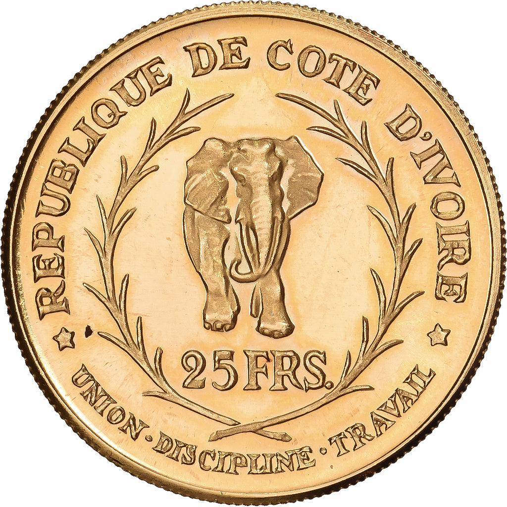 Ivory Coast, 25 Francs, 1966, Gold, MS(60-62), KM:3