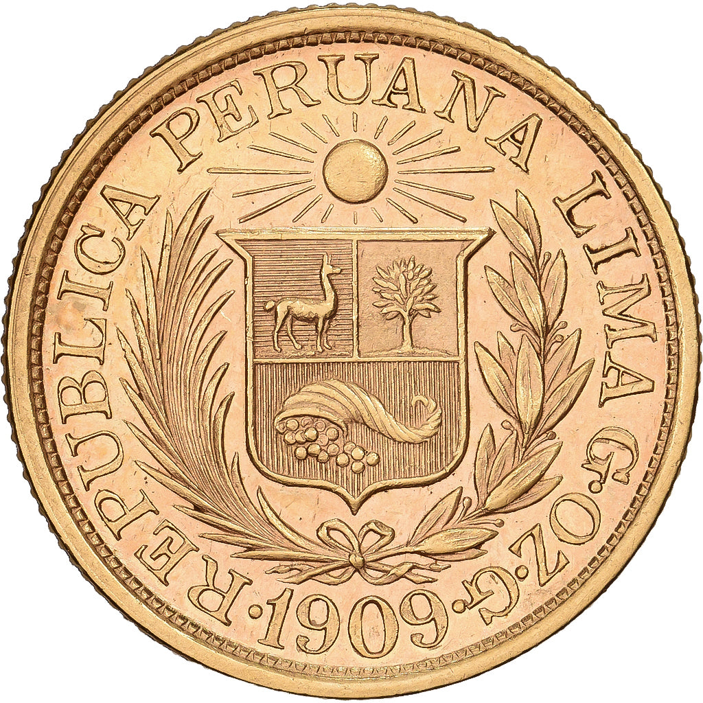 Peru, Libra, Pound, 1909, Lima, Gold, MS(60-62), KM:207