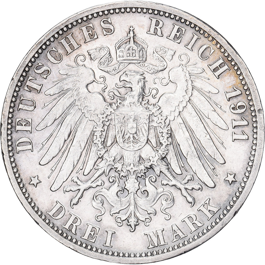 Empire allemand, WURTTEMBERG, Wilhelm II, 3 Mark, 1911, Freudenstadt, Argent