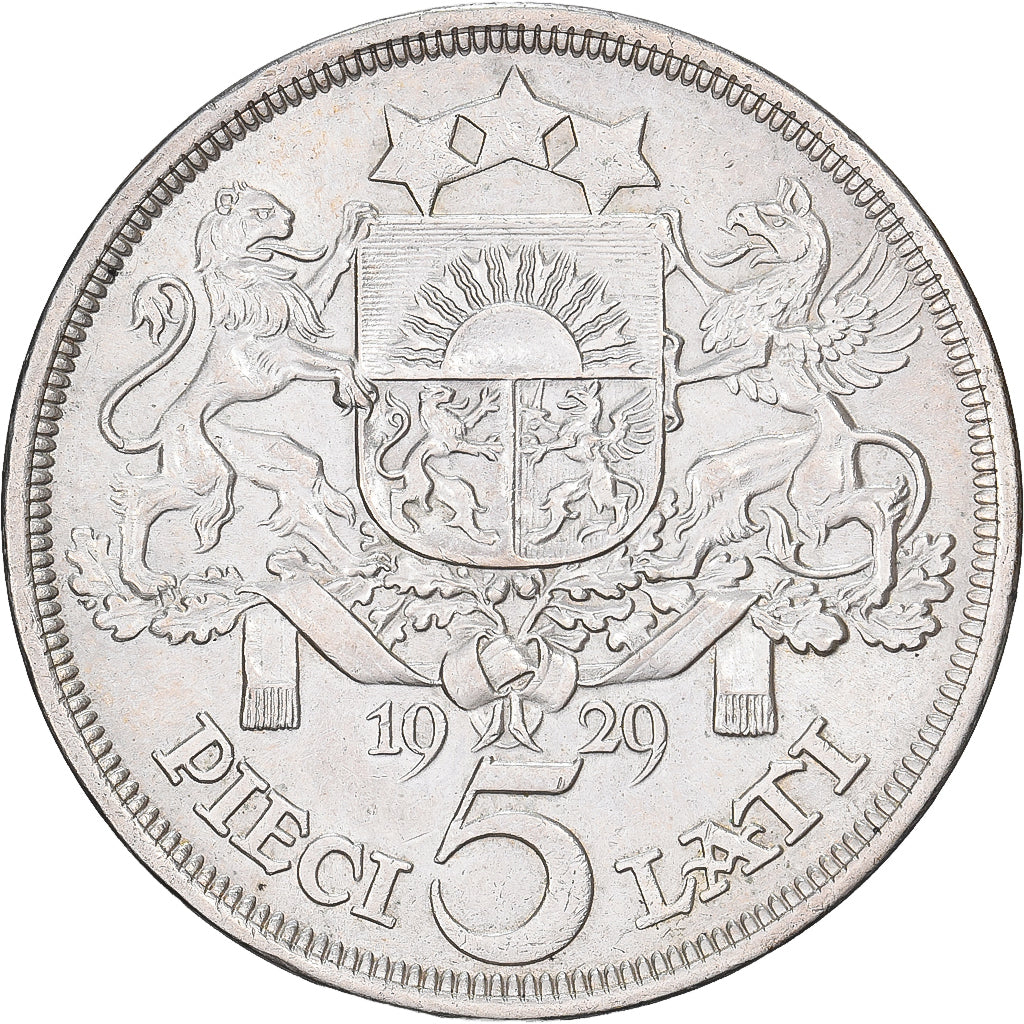 Lettonia, 5 Lati, 1929, Argento, BB, KM:9