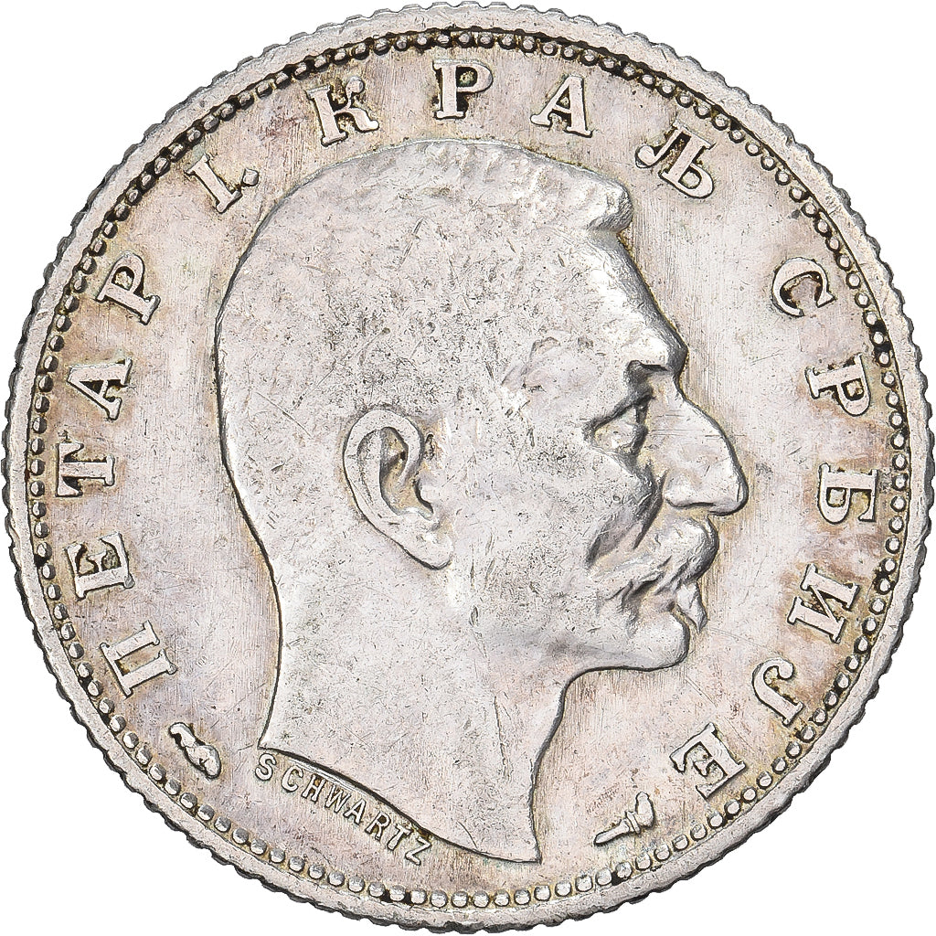 Serbia, Peter I, Dinar, 1915, Paris, Plata, MBC, KM:25.3
