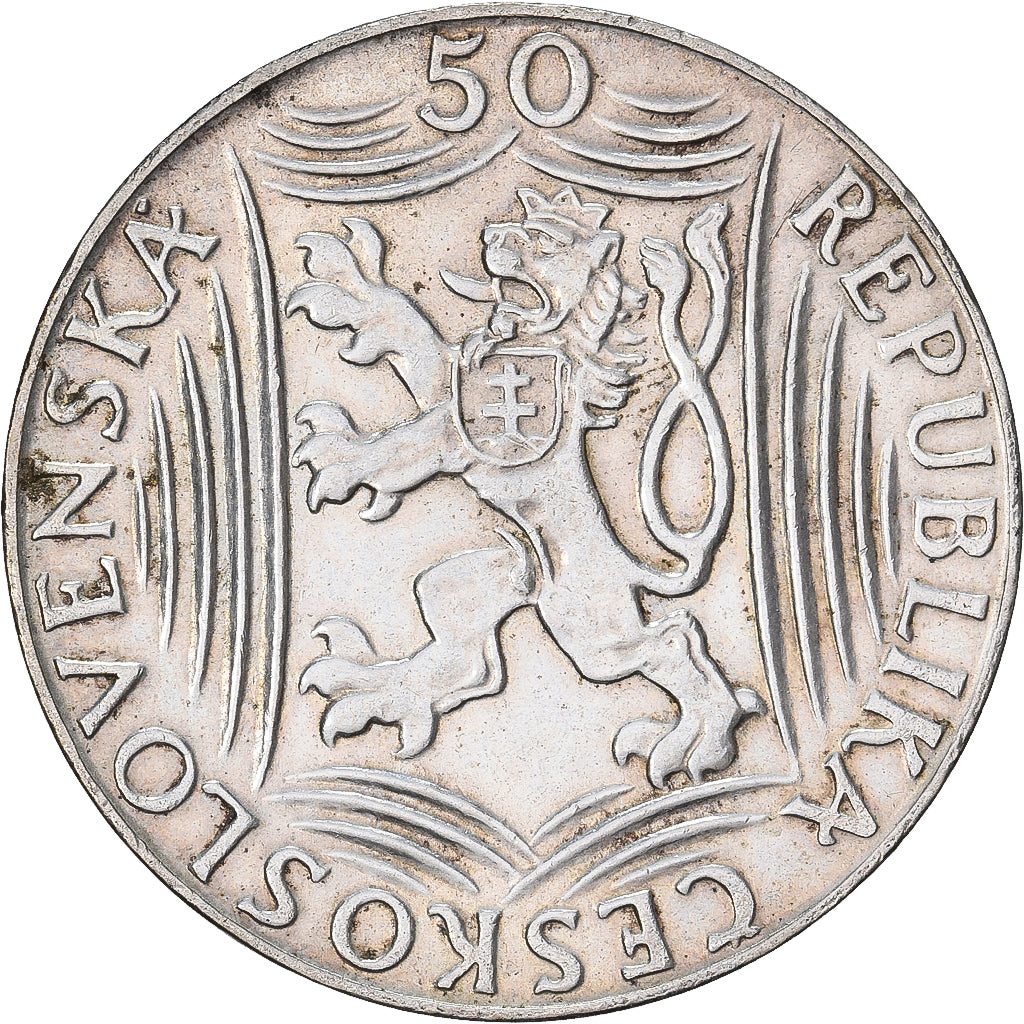 Checoslovaquia, 50 Korun, 1949, Plata, MBC+, KM:28