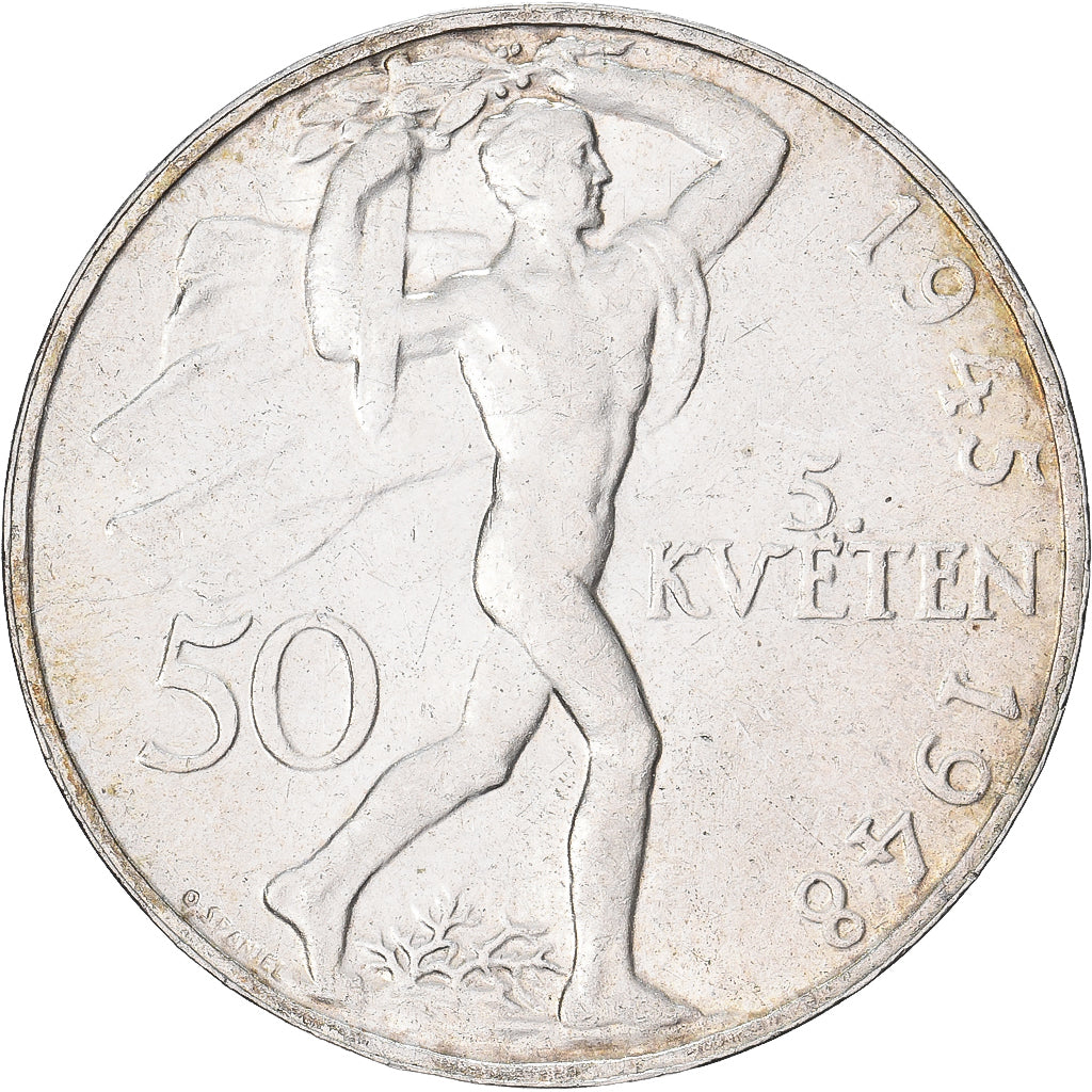 Czechosłowacja, 50 Korun, 1948, Srebro, AU(50-53), KM:25