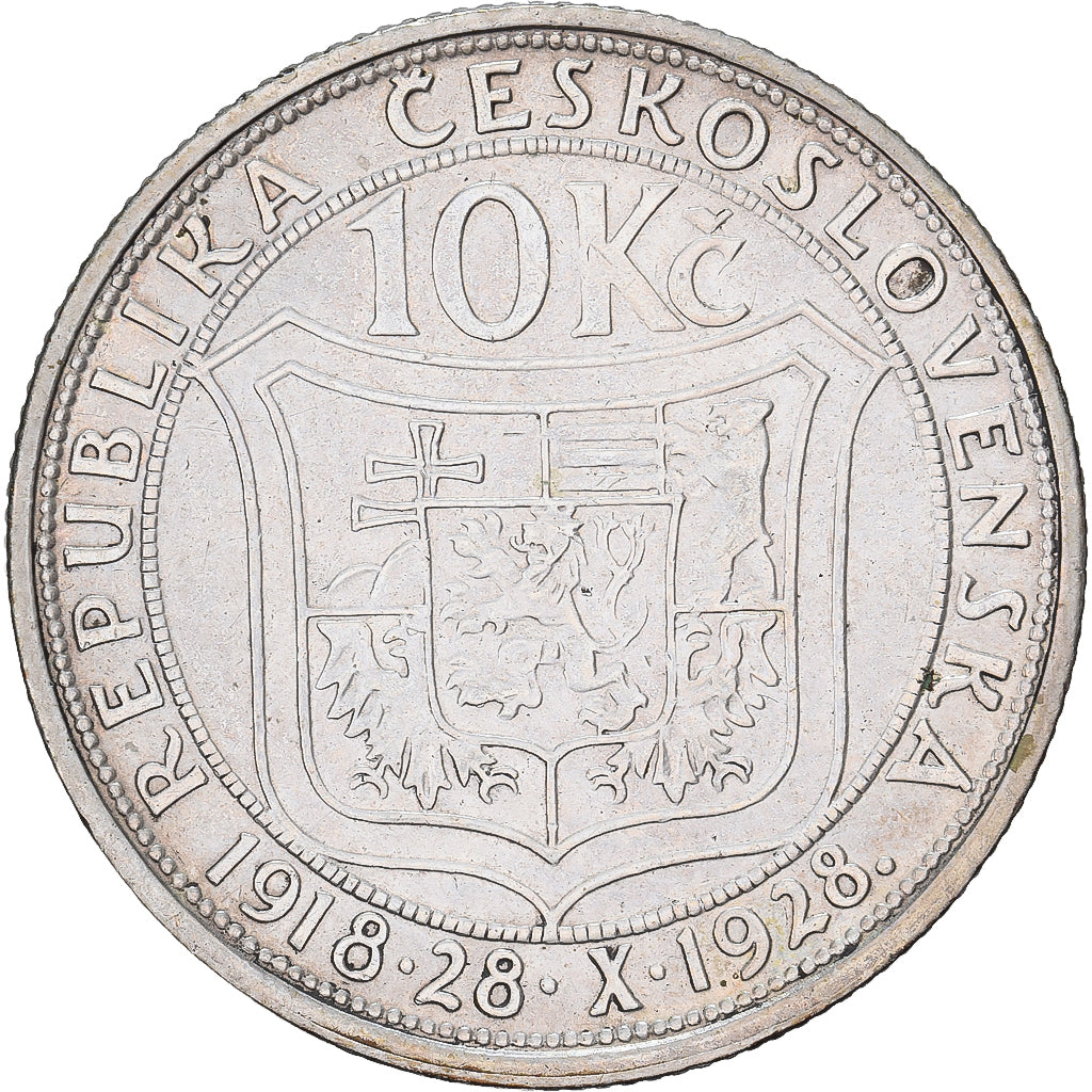 Czechosłowacja, 10 Korun, 1928, Srebro, EF(40-45), KM:12