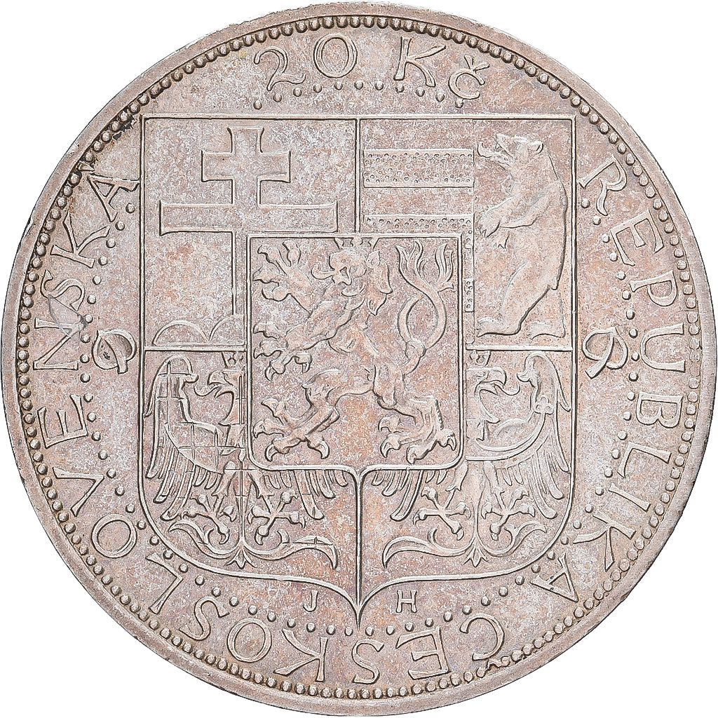 Checoslováquia, 20 Korun, 1937, Prata, EF(40-45), KM:18