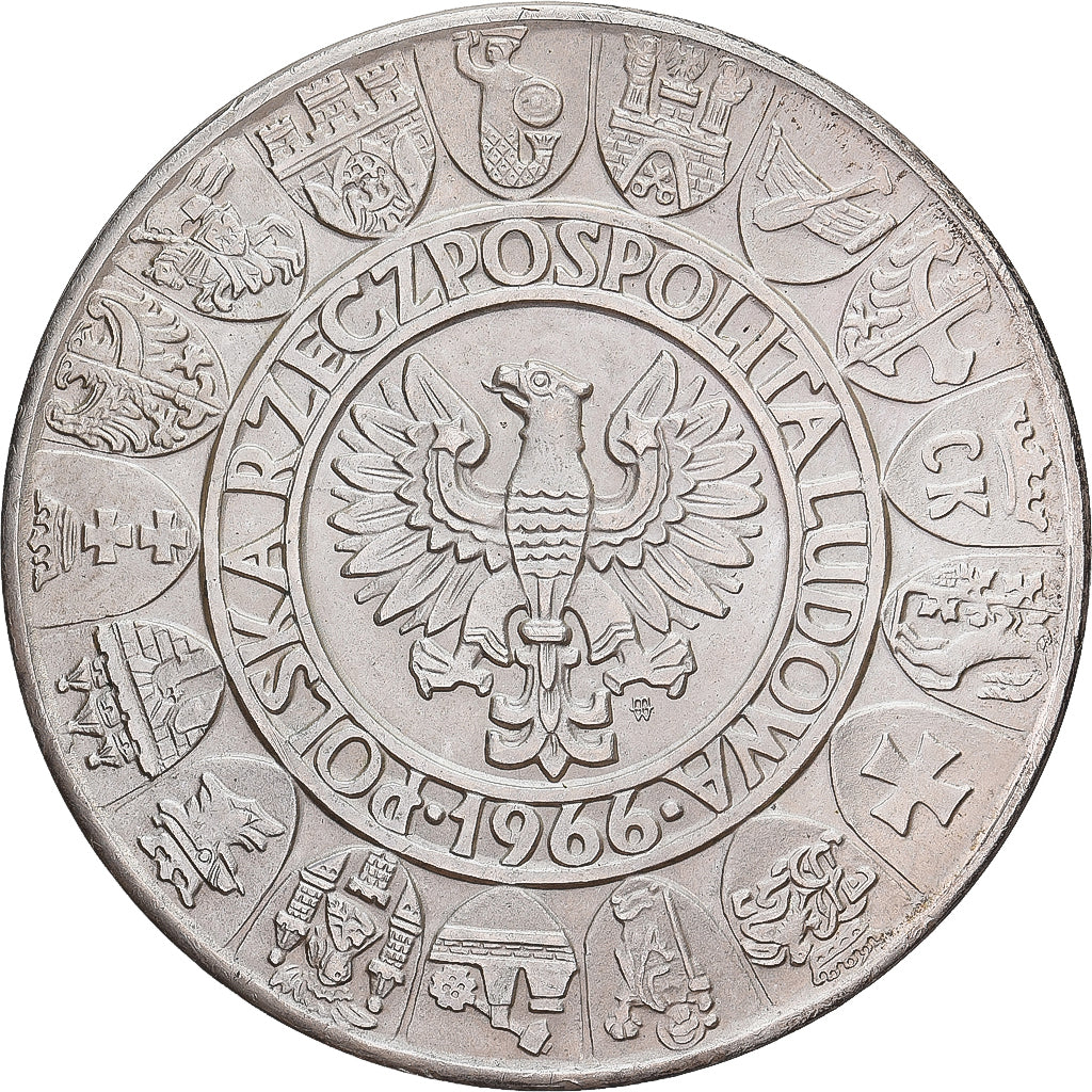 Poland, 100 Zlotych, 1966, Warsaw, Silver, AU(55-58), KM:57
