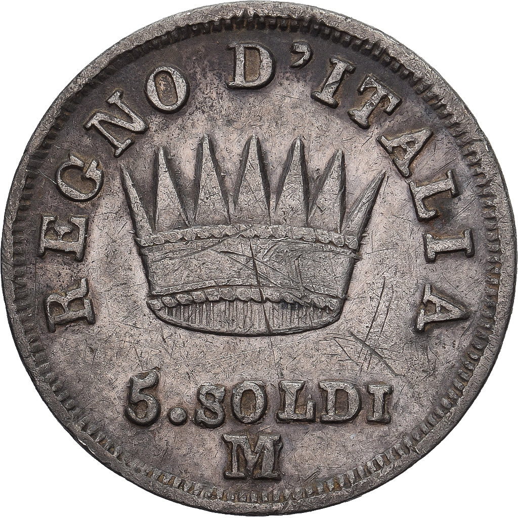 Italy, KINGDOM OF NAPOLEON, Napoleon I, 5 Soldi, 1814, Milan, Silver, VF(30-35)