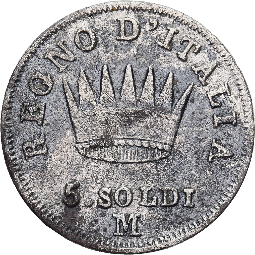 Italy, KINGDOM OF NAPOLEON, Napoleon I, 5 Soldi, 1813, Milan, Silver, VF(30-35)