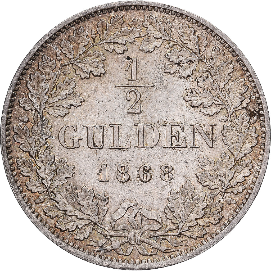 Grand Duchy of Baden, BADEN, Friedrich I, 1/2 Gulden, 1868, Stuttgart, Silver