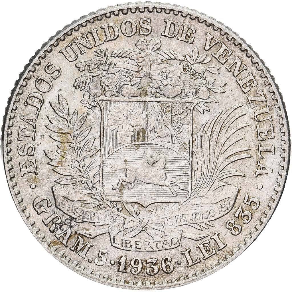 Venezuela, Gram 5, Bolivar, 1936, Silber, SS, KM:22