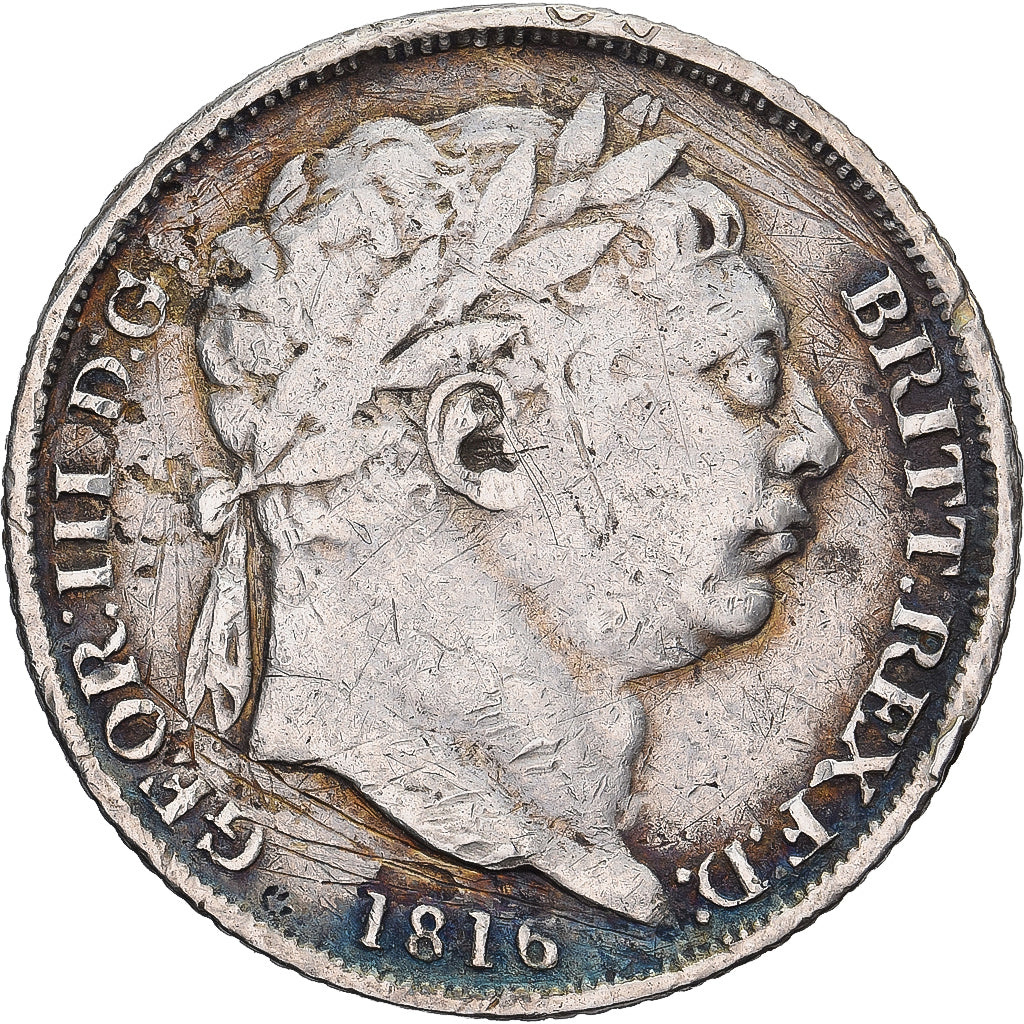 Wielka Brytania, George III, 6 Pence, 1816, London, Srebro, VF(20-25), KM:665