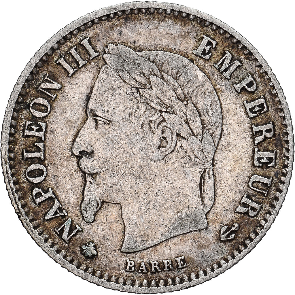 France, Napoleon III, 20 Centimes, Napoléon III, 1868, Paris, Silver