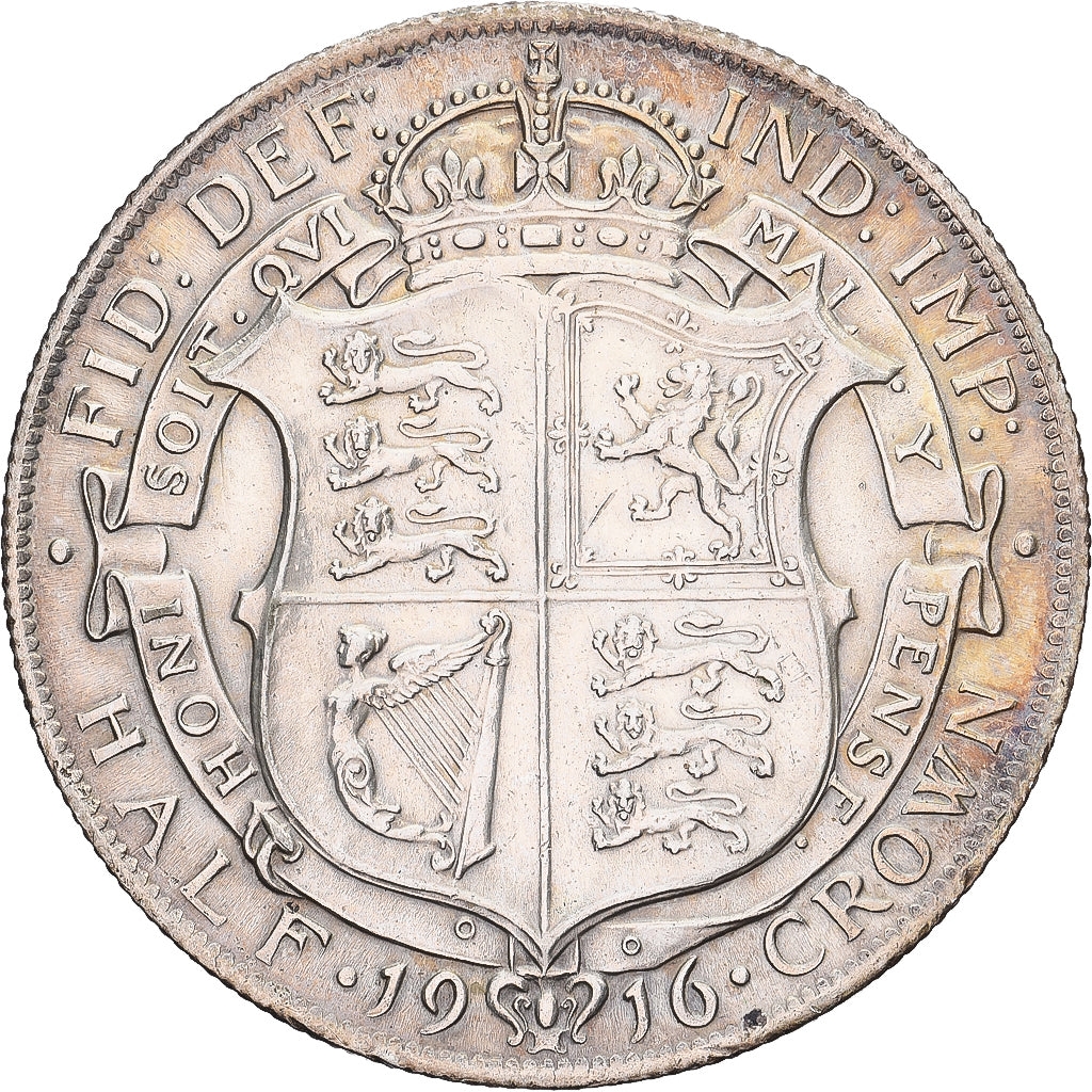 Great Britain, George V, 1/2 Crown, 1916, Silver, AU(55-58), KM:818.1