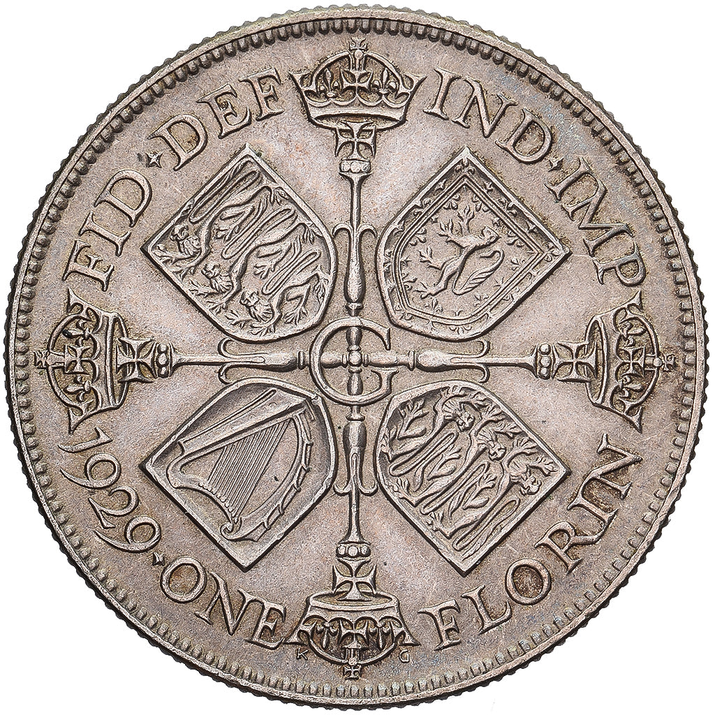Grã-Bretanha, George V, Florin, Two Shillings, 1929, British Royal Mint, Prata