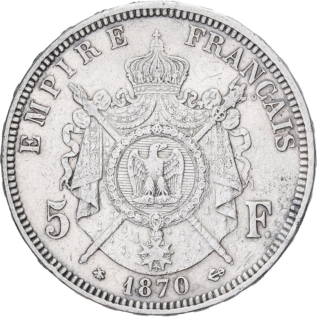 Frankrijk, Napoleon III, 5 Francs, Napoléon III, 1870, Paris, Zilver, FR+