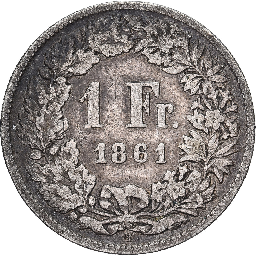 Switzerland, Franc, 1861, Bern, Silver, VF(30-35), KM:9a