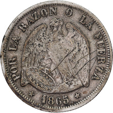Chile, 20 Centavos, 1865, Santiago, Silver, VF(30-35), KM:135
