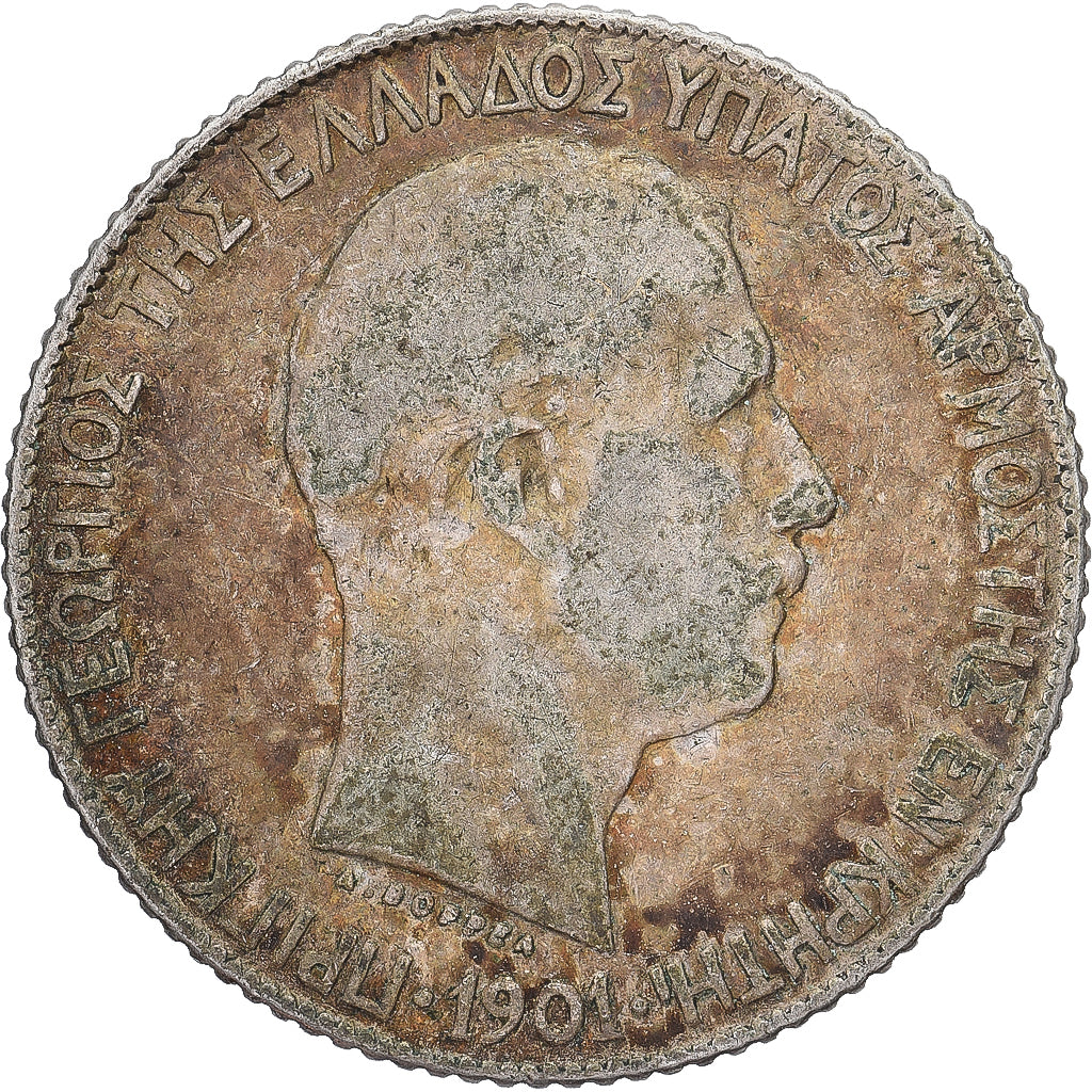 Creta, Prince George, Drachma, 1901, Paris, Argento, MB+, KM:7