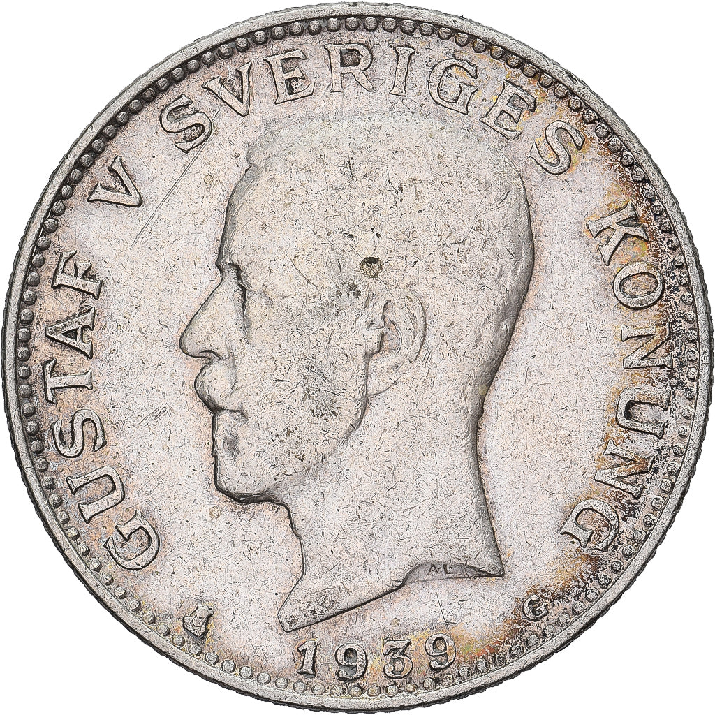 Svezia, Gustaf V, Krona, 1939, Stockholm, Argento, BB, KM:786.2