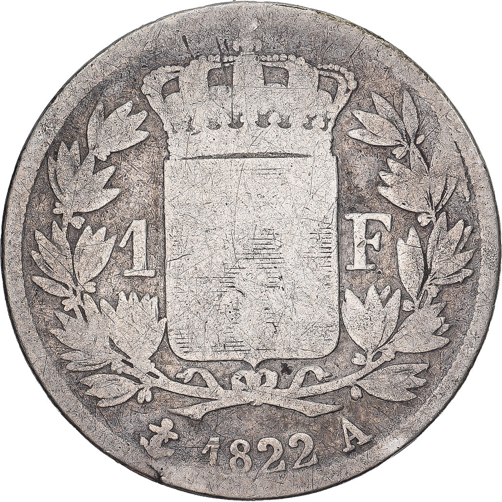 France, Louis XVIII, Franc, Louis XVIII, 1822, Paris, Silver, VF(20-25)